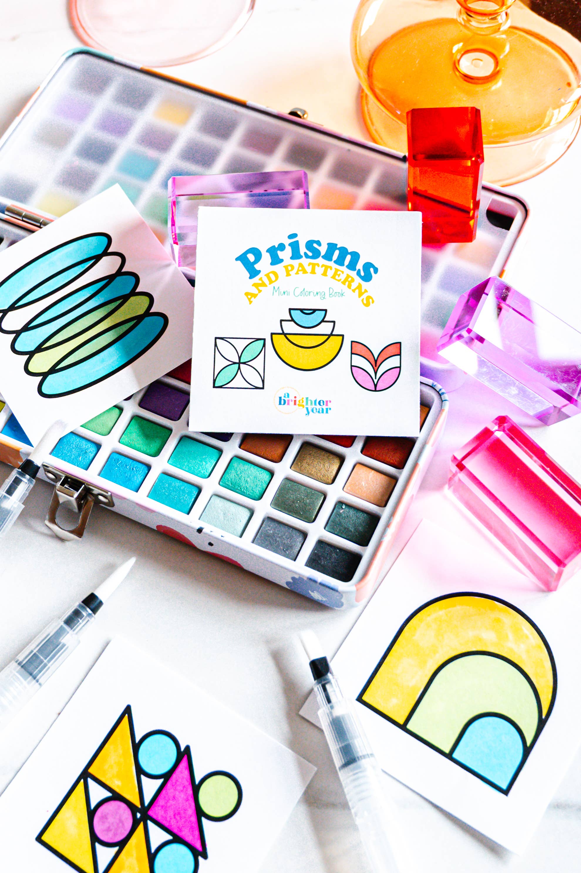Prisms & Patterns Mini Coloring Book | Pocket-Sized Geometric Coloring Book for Adults