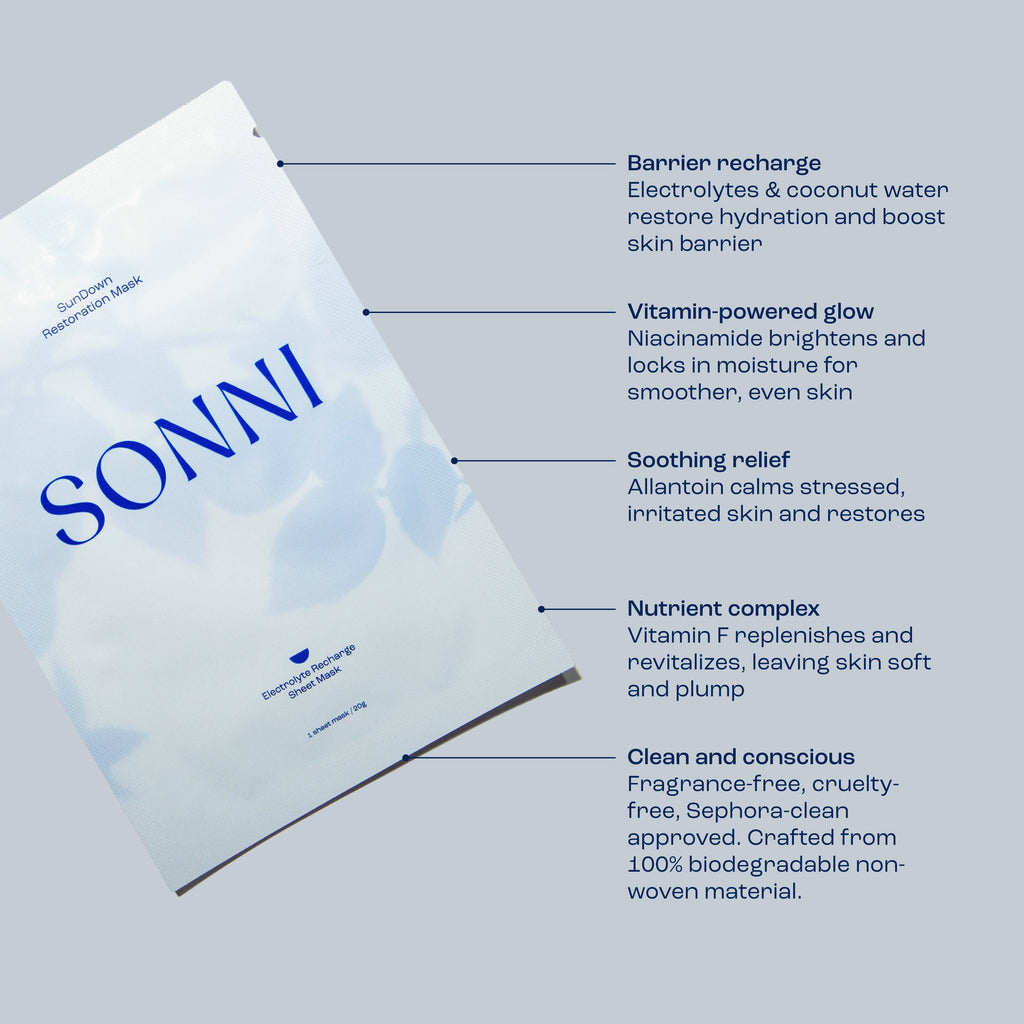 SunDown Restoration Electrolyte Sheet Mask (Pack of 4) | Cooling Post-Sun Recovery Mask